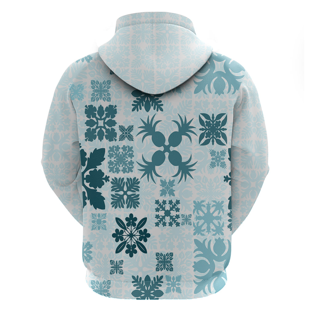 Vintage Hawaii Hoodie Hawaiian Quilt Kapa Mismatch Teal - Wonder Print Shop