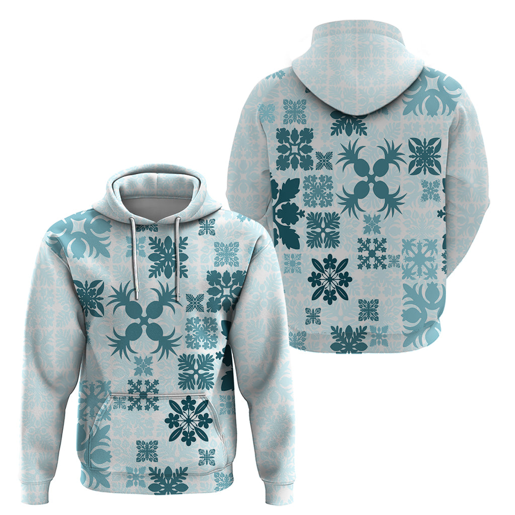 Vintage Hawaii Hoodie Hawaiian Quilt Kapa Mismatch Teal - Wonder Print Shop