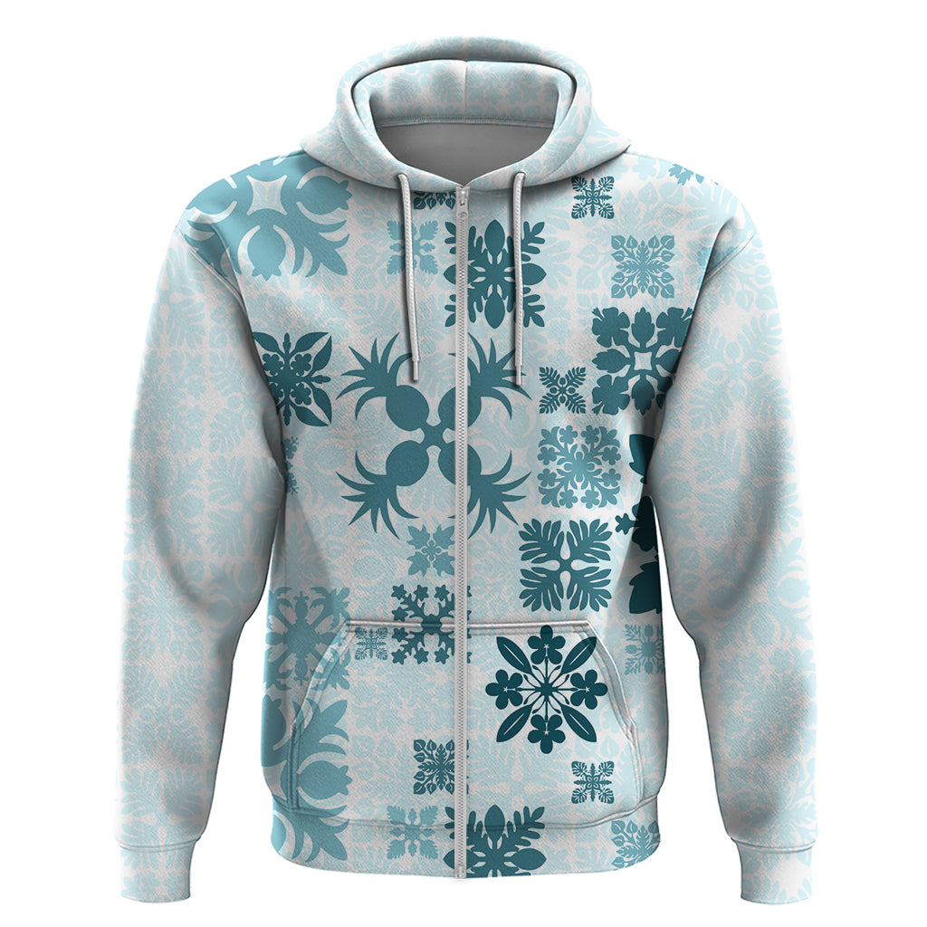 Vintage Hawaii Hoodie Hawaiian Quilt Kapa Mismatch Teal - Wonder Print Shop