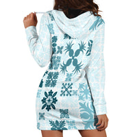 Vintage Hawaii Hoodie Dress Hawaiian Quilt Kapa Mismatch Teal - Wonder Print Shop
