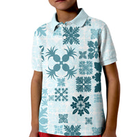 Vintage Hawaii Kid Polo Shirt Hawaiian Quilt Kapa Mismatch Teal - Wonder Print Shop