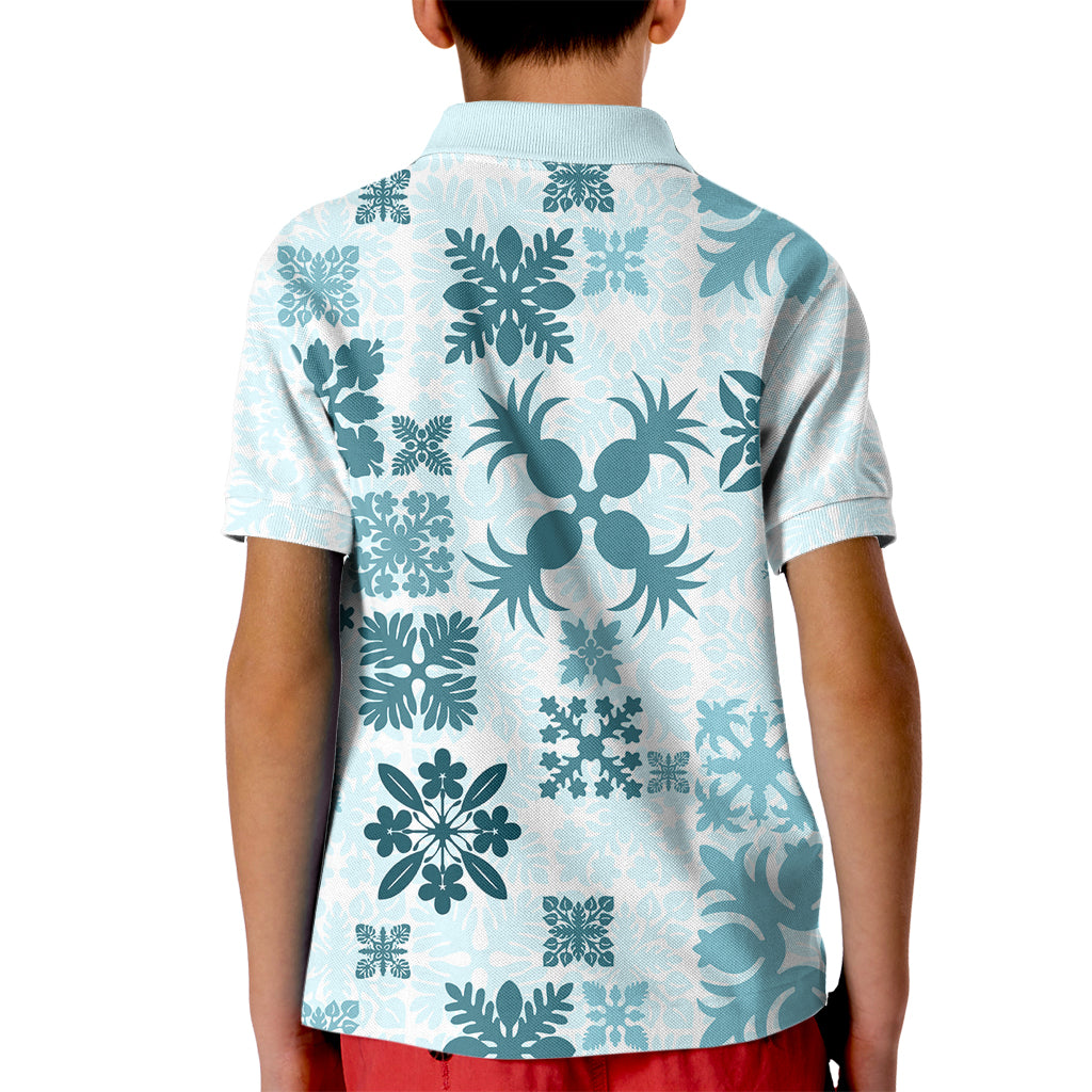 Vintage Hawaii Kid Polo Shirt Hawaiian Quilt Kapa Mismatch Teal - Wonder Print Shop