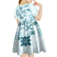 Vintage Hawaii Kid Short Sleeve Dress Hawaiian Quilt Kapa Mismatch Teal - Wonder Print Shop