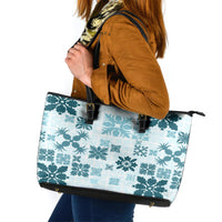 Vintage Hawaii Leather Tote Bag Hawaiian Quilt Kapa Mismatch Teal - Wonder Print Shop