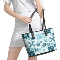 Vintage Hawaii Leather Tote Bag Hawaiian Quilt Kapa Mismatch Teal - Wonder Print Shop