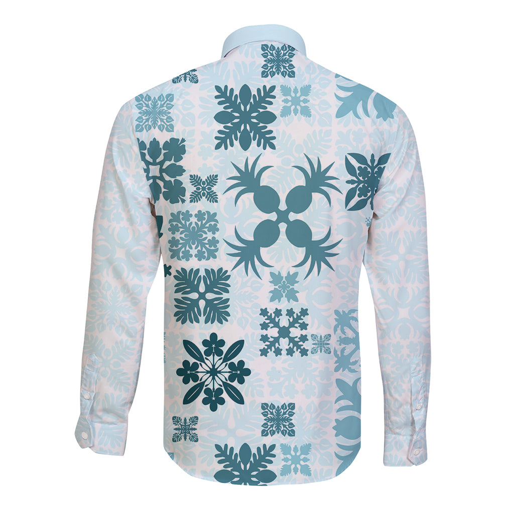 Vintage Hawaii Long Sleeve Button Shirt Hawaiian Quilt Kapa Mismatch Teal - Wonder Print Shop