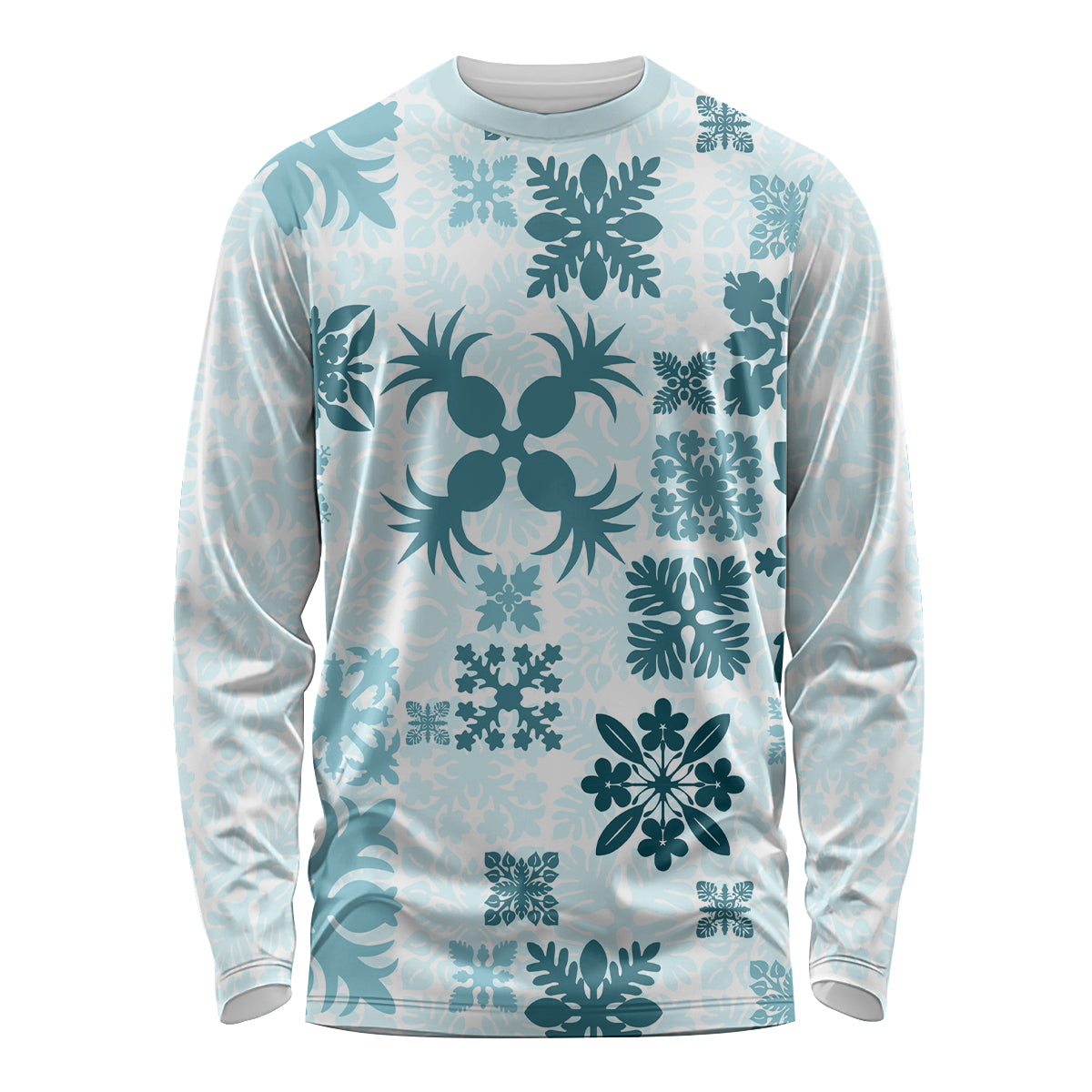 Vintage Hawaii Long Sleeve Shirt Hawaiian Quilt Kapa Mismatch Teal - Wonder Print Shop