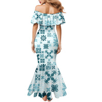 Vintage Hawaii Mermaid Dress Hawaiian Quilt Kapa Mismatch Teal - Wonder Print Shop