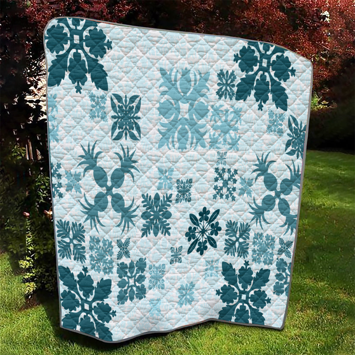 Vintage Hawaii Quilt Hawaiian Quilt Kapa Mismatch Teal - Wonder Print Shop