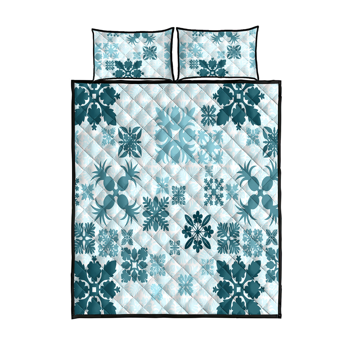 Vintage Hawaii Quilt Bed Set Hawaiian Quilt Kapa Mismatch Teal - Wonder Print Shop