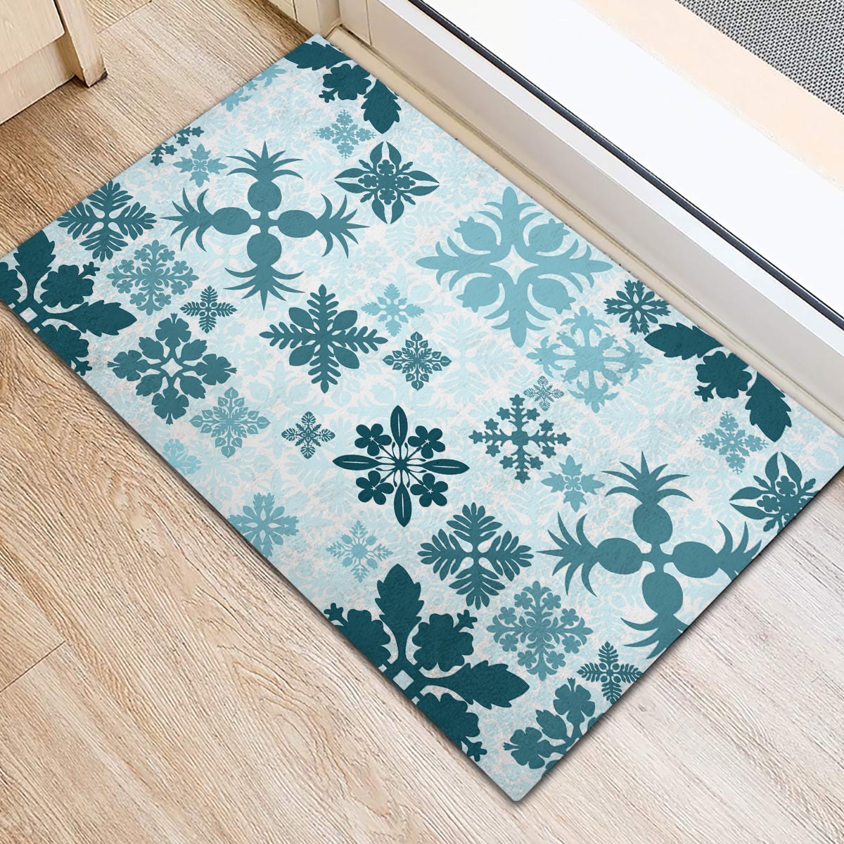Vintage Hawaii Rubber Doormat Hawaiian Quilt Kapa Mismatch Teal - Wonder Print Shop