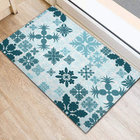 Vintage Hawaii Rubber Doormat Hawaiian Quilt Kapa Mismatch Teal - Wonder Print Shop