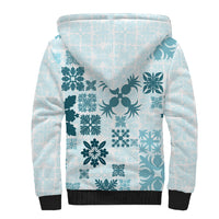 Vintage Hawaii Sherpa Hoodie Hawaiian Quilt Kapa Mismatch Teal - Wonder Print Shop