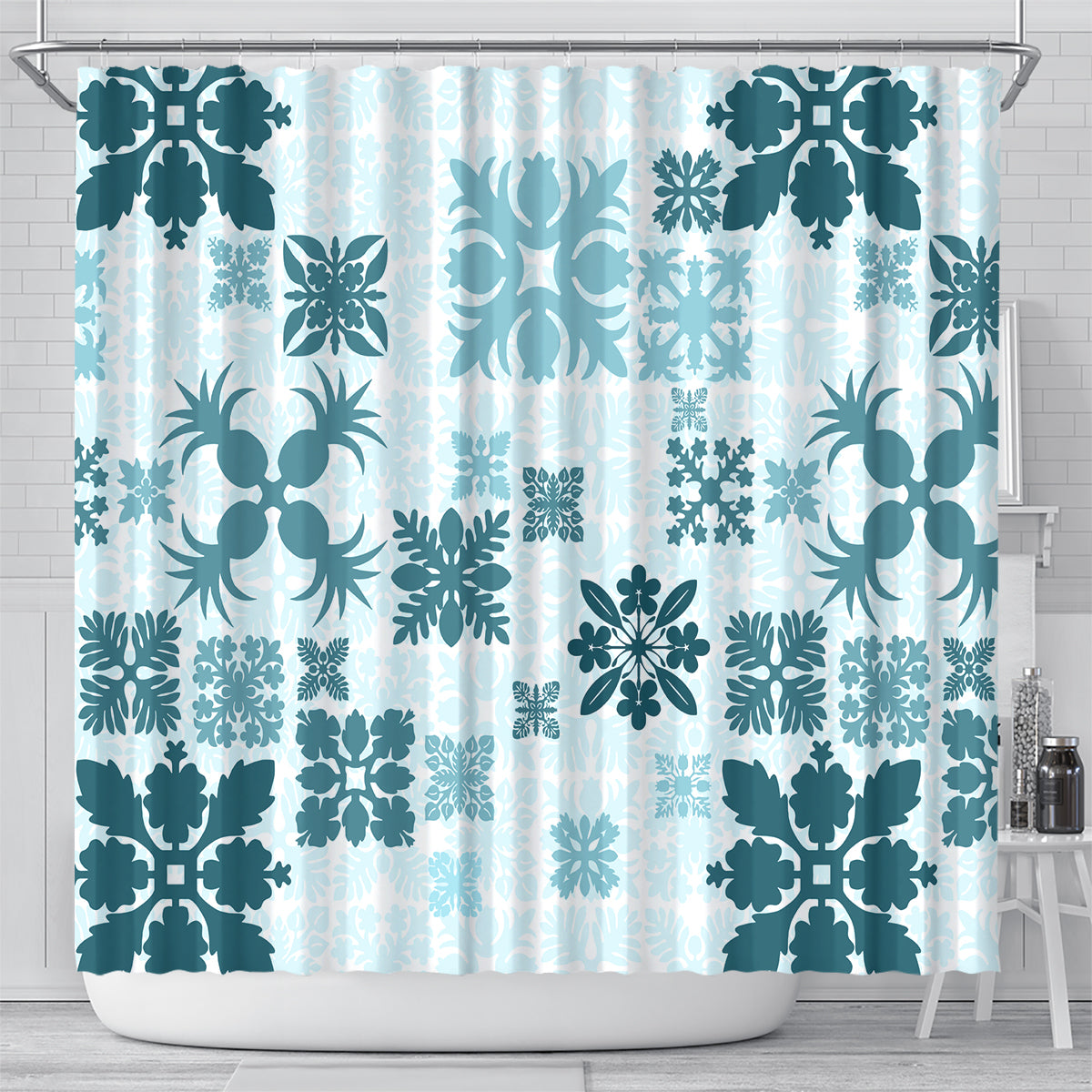 vintage-hawaii-shower-curtain-hawaiian-quilt-kapa-mismatch-teal