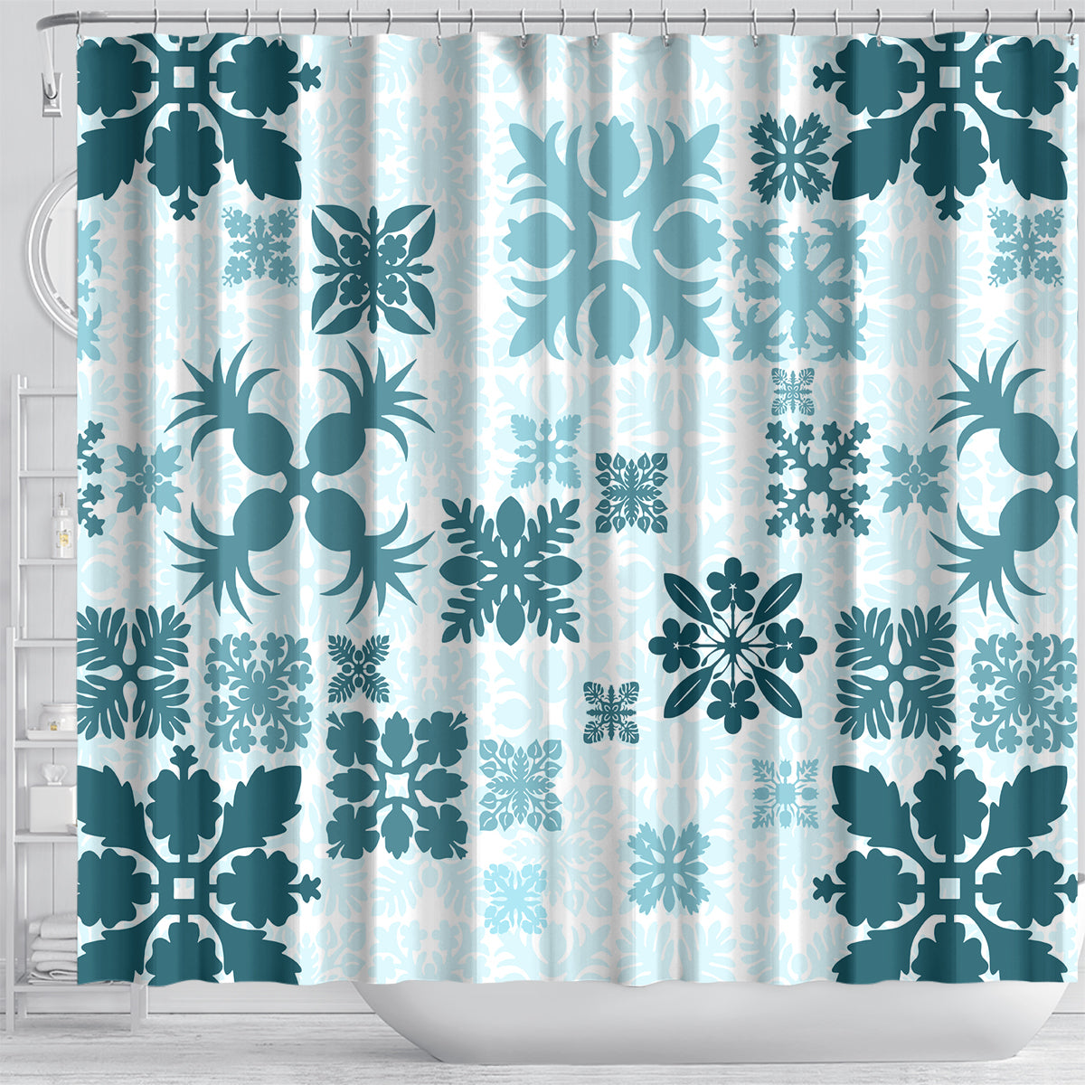 vintage-hawaii-shower-curtain-hawaiian-quilt-kapa-mismatch-teal