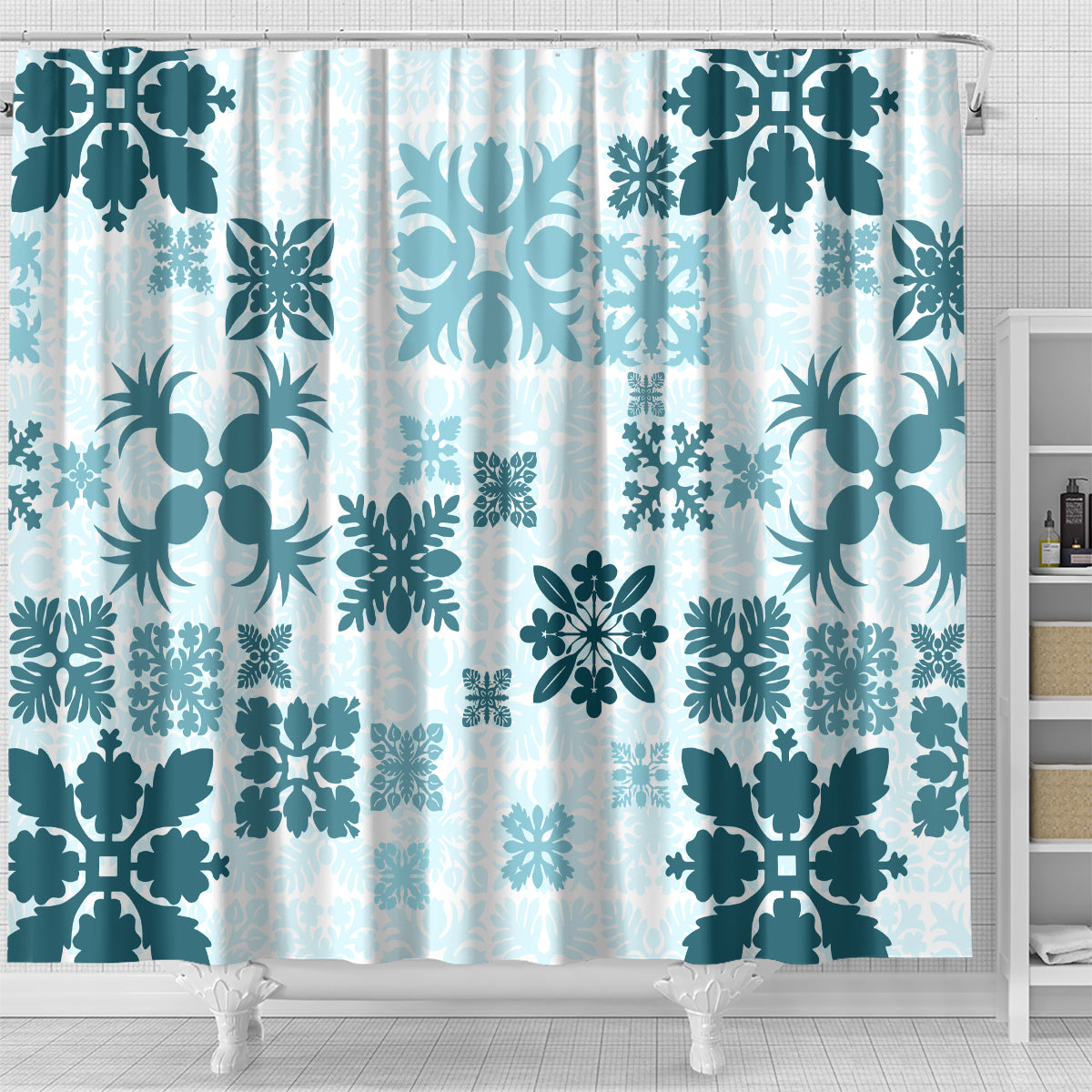 vintage-hawaii-shower-curtain-hawaiian-quilt-kapa-mismatch-teal