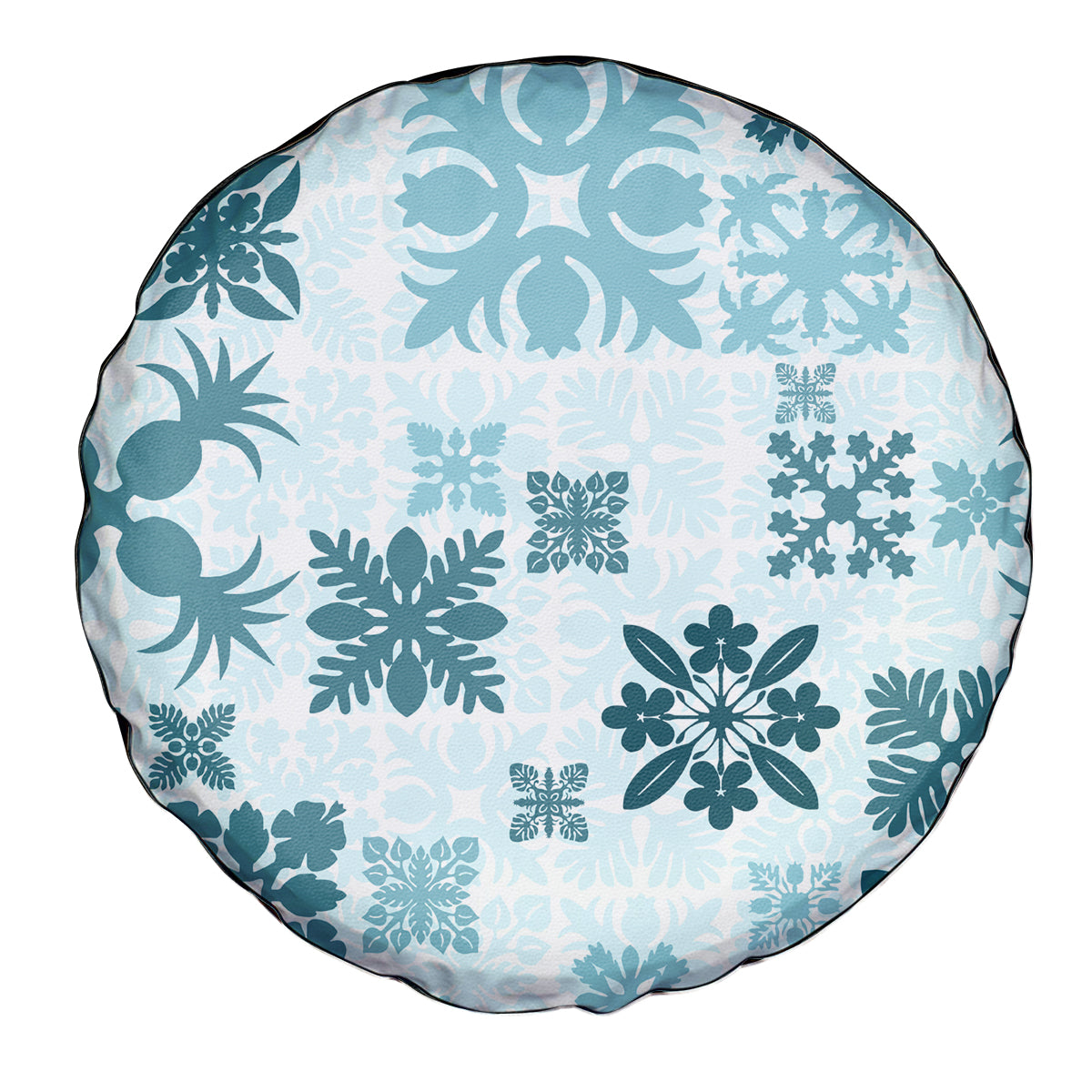 Vintage Hawaii Spare Tire Cover Hawaiian Quilt Kapa Mismatch Teal - Wonder Print Shop