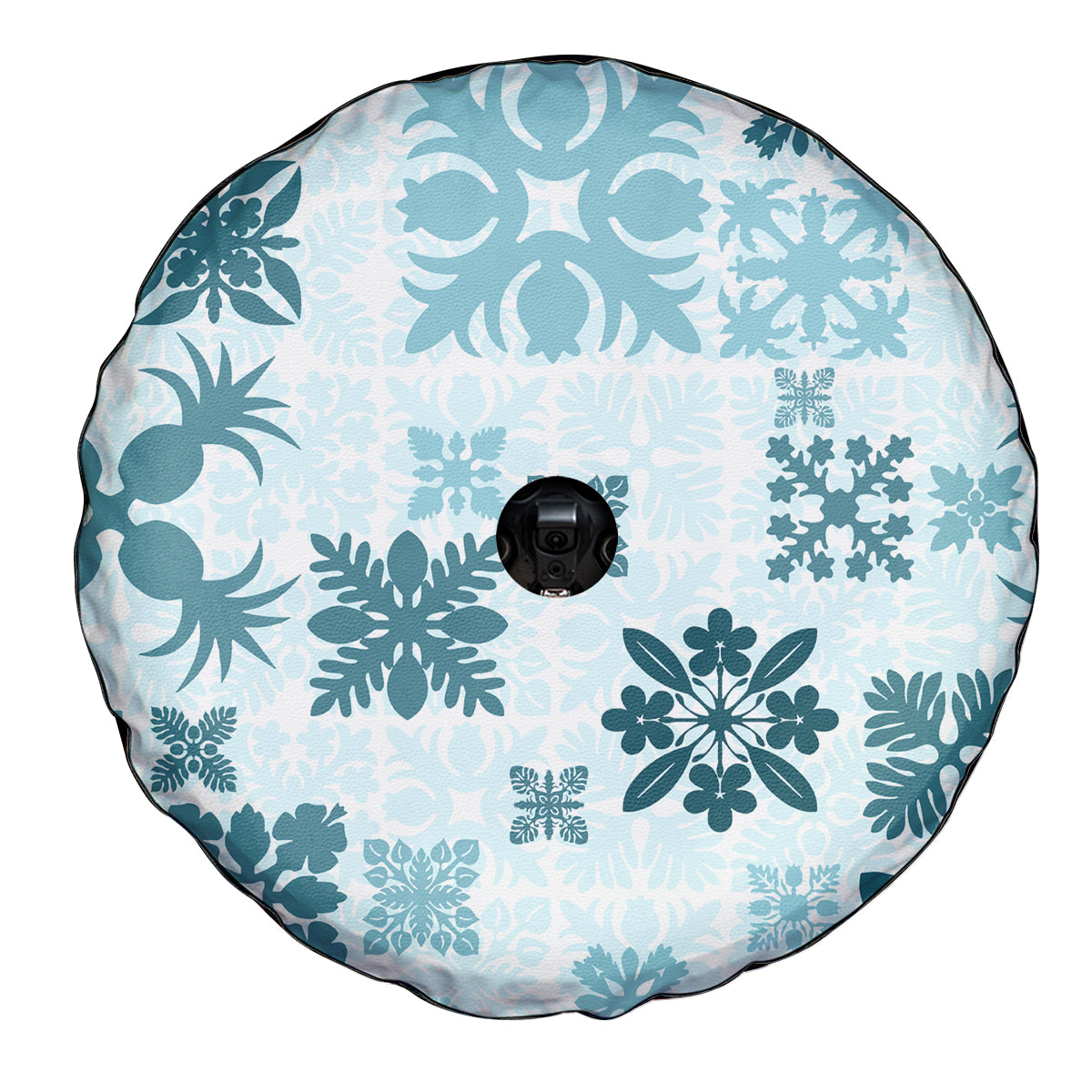 Vintage Hawaii Spare Tire Cover Hawaiian Quilt Kapa Mismatch Teal - Wonder Print Shop