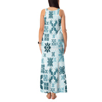 Vintage Hawaii Tank Maxi Dress Hawaiian Quilt Kapa Mismatch Teal - Wonder Print Shop