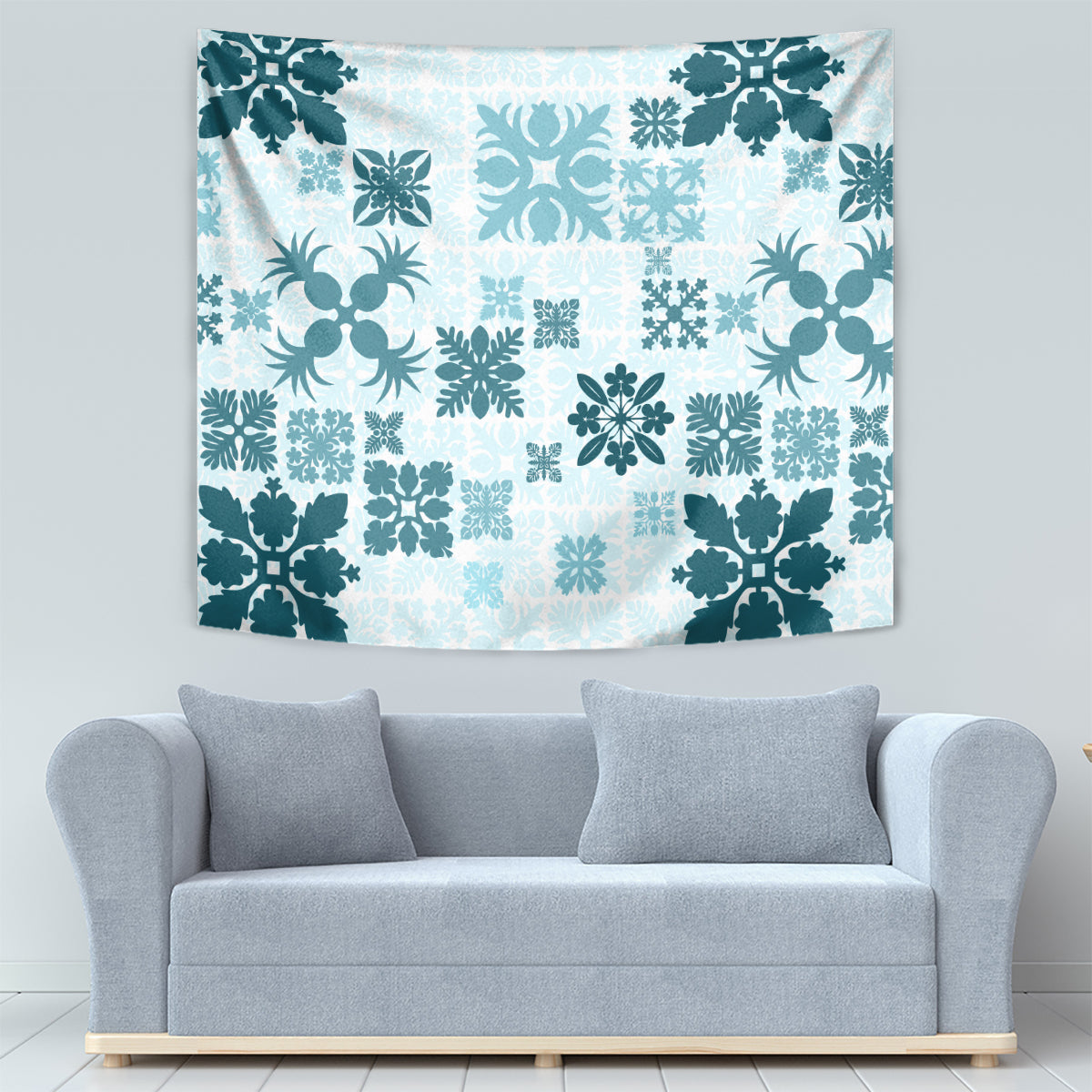 Vintage Hawaii Tapestry Hawaiian Quilt Kapa Mismatch Teal - Wonder Print Shop