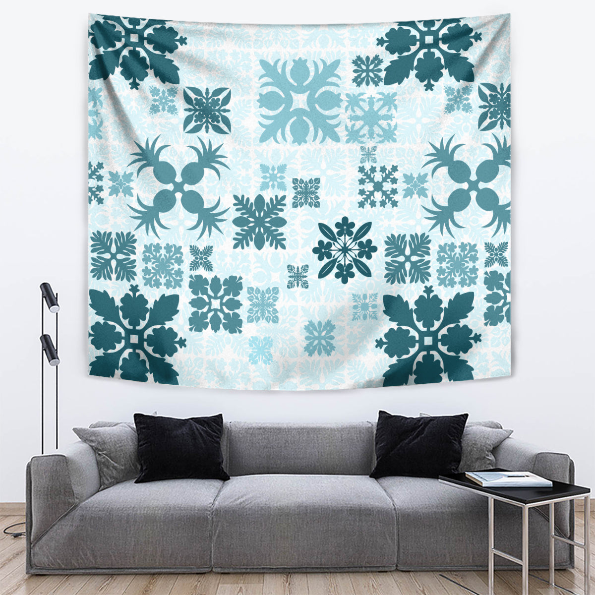 Vintage Hawaii Tapestry Hawaiian Quilt Kapa Mismatch Teal - Wonder Print Shop