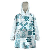 Vintage Hawaii Wearable Blanket Hoodie Hawaiian Quilt Kapa Mismatch Teal - Wonder Print Shop