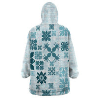 Vintage Hawaii Wearable Blanket Hoodie Hawaiian Quilt Kapa Mismatch Teal - Wonder Print Shop
