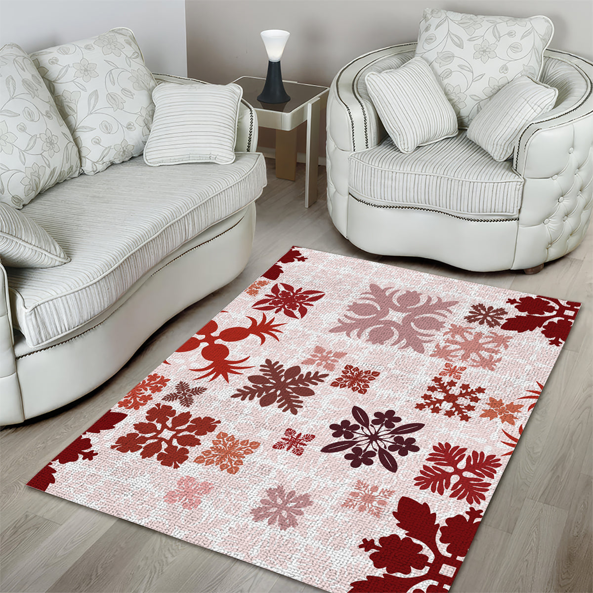 Vintage Hawaii Area Rug Hawaiian Quilt Kapa Mismatch Red LT7 - Wonder Print Shop