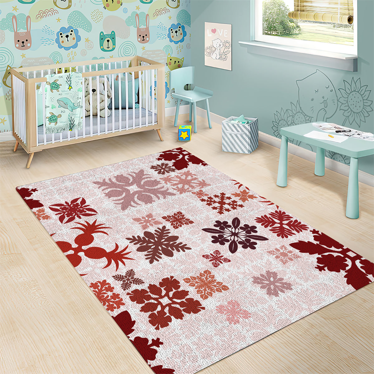 Vintage Hawaii Area Rug Hawaiian Quilt Kapa Mismatch Red LT7 - Wonder Print Shop