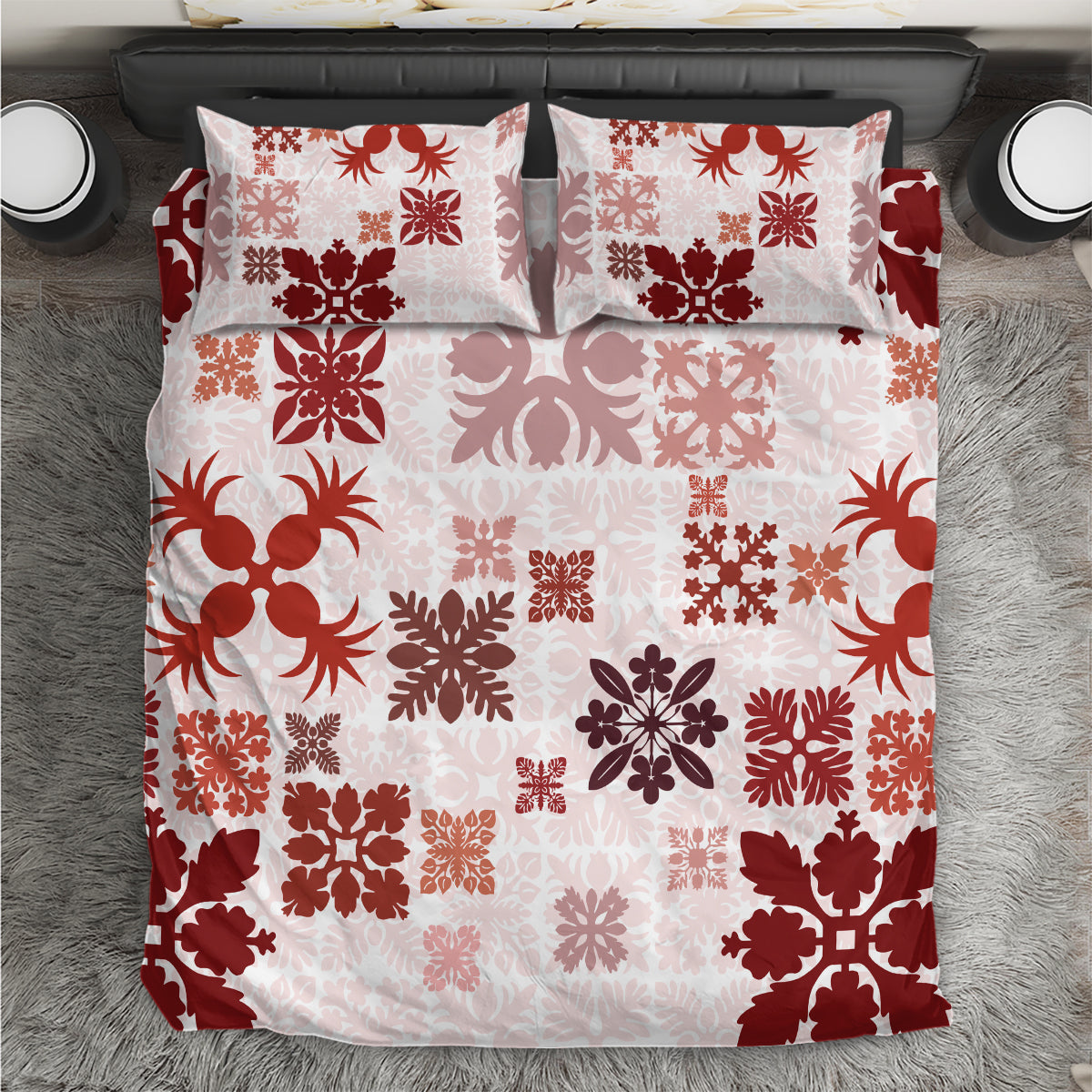 Vintage Hawaii Bedding Set Hawaiian Quilt Kapa Mismatch Red LT7 - Wonder Print Shop