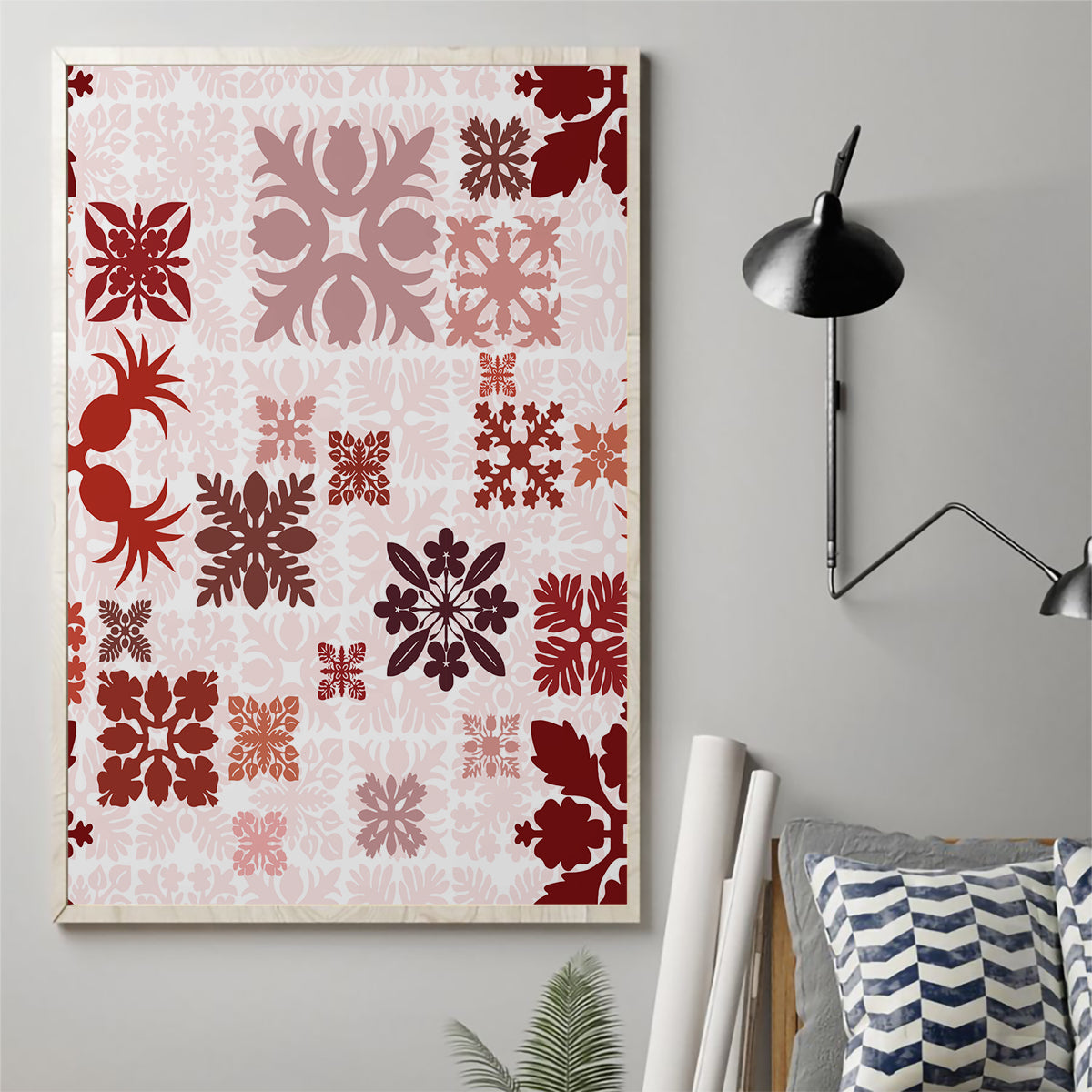 Vintage Hawaii Canvas Wall Art Hawaiian Quilt Kapa Mismatch Red LT7 - Wonder Print Shop