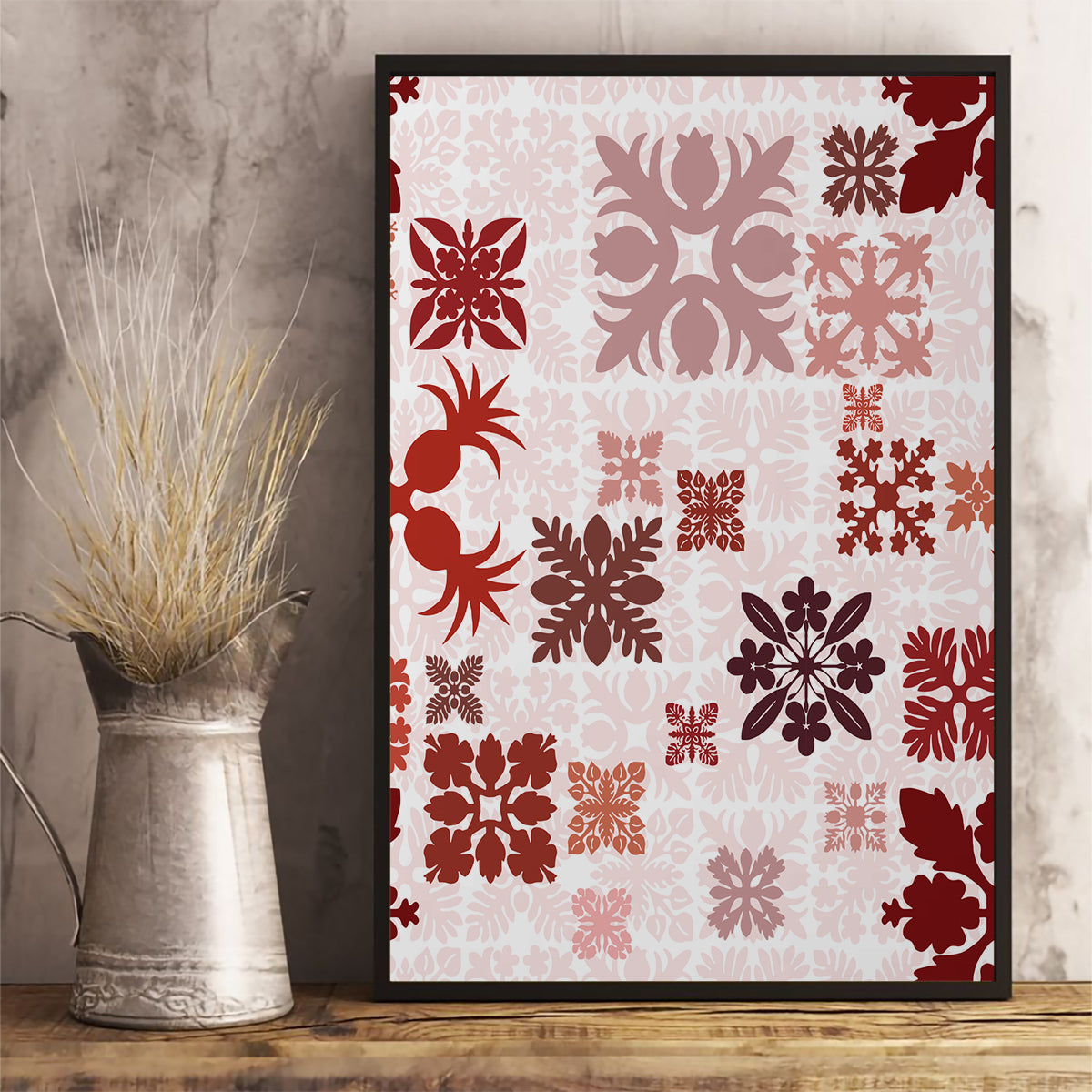 Vintage Hawaii Canvas Wall Art Hawaiian Quilt Kapa Mismatch Red LT7 - Wonder Print Shop