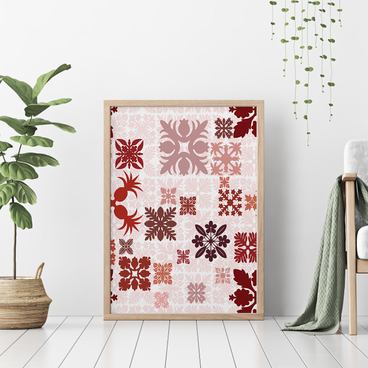 Vintage Hawaii Canvas Wall Art Hawaiian Quilt Kapa Mismatch Red LT7 - Wonder Print Shop