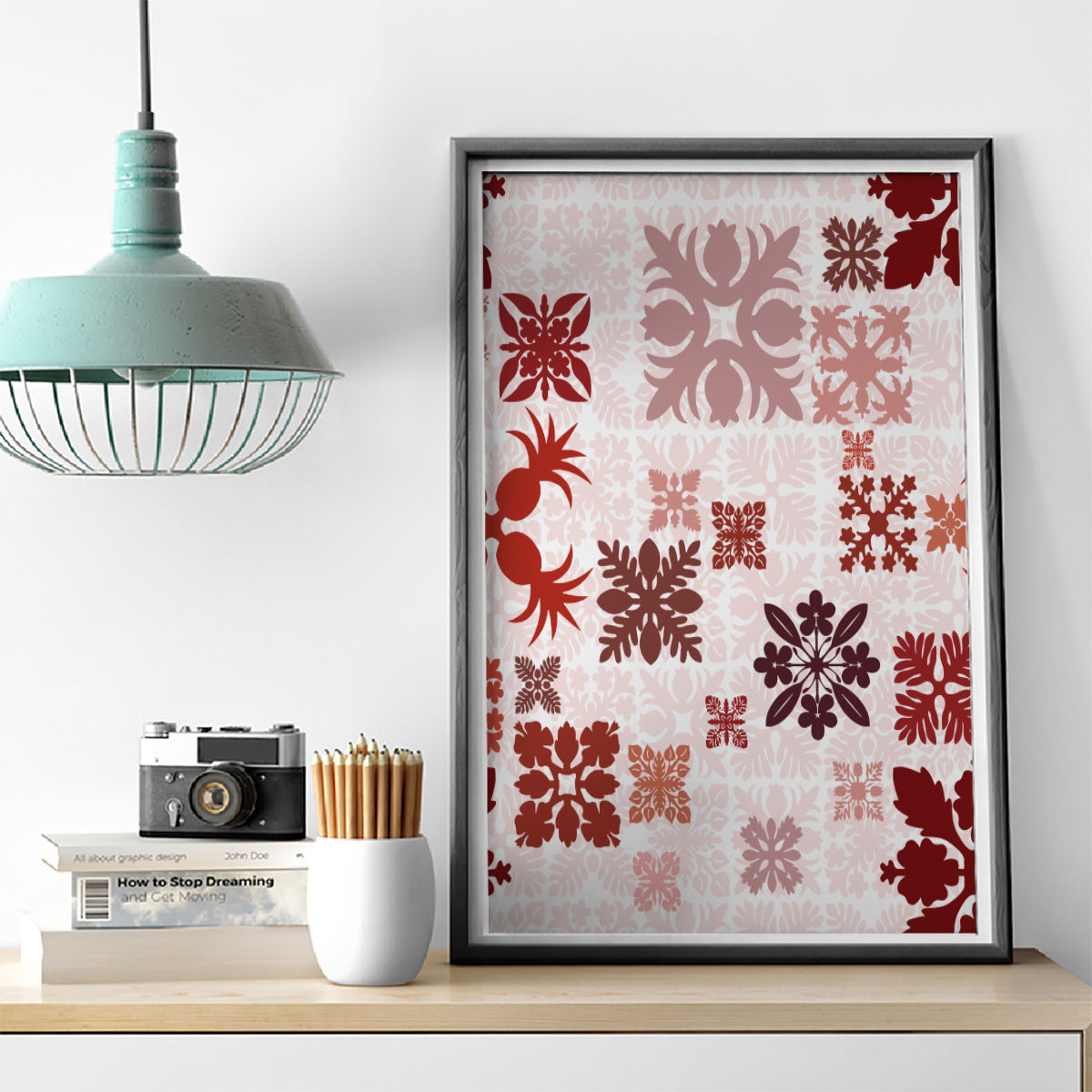 Vintage Hawaii Canvas Wall Art Hawaiian Quilt Kapa Mismatch Red LT7 - Wonder Print Shop