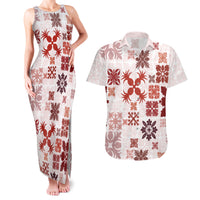Vintage Hawaii Couples Matching Tank Maxi Dress and Hawaiian Shirt Hawaiian Quilt Kapa Mismatch Red LT7 - Wonder Print Shop
