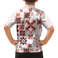 Vintage Hawaii Family Matching Long Sleeve Bodycon Dress and Hawaiian Shirt Hawaiian Quilt Kapa Mismatch Red LT7 - Wonder Print Shop