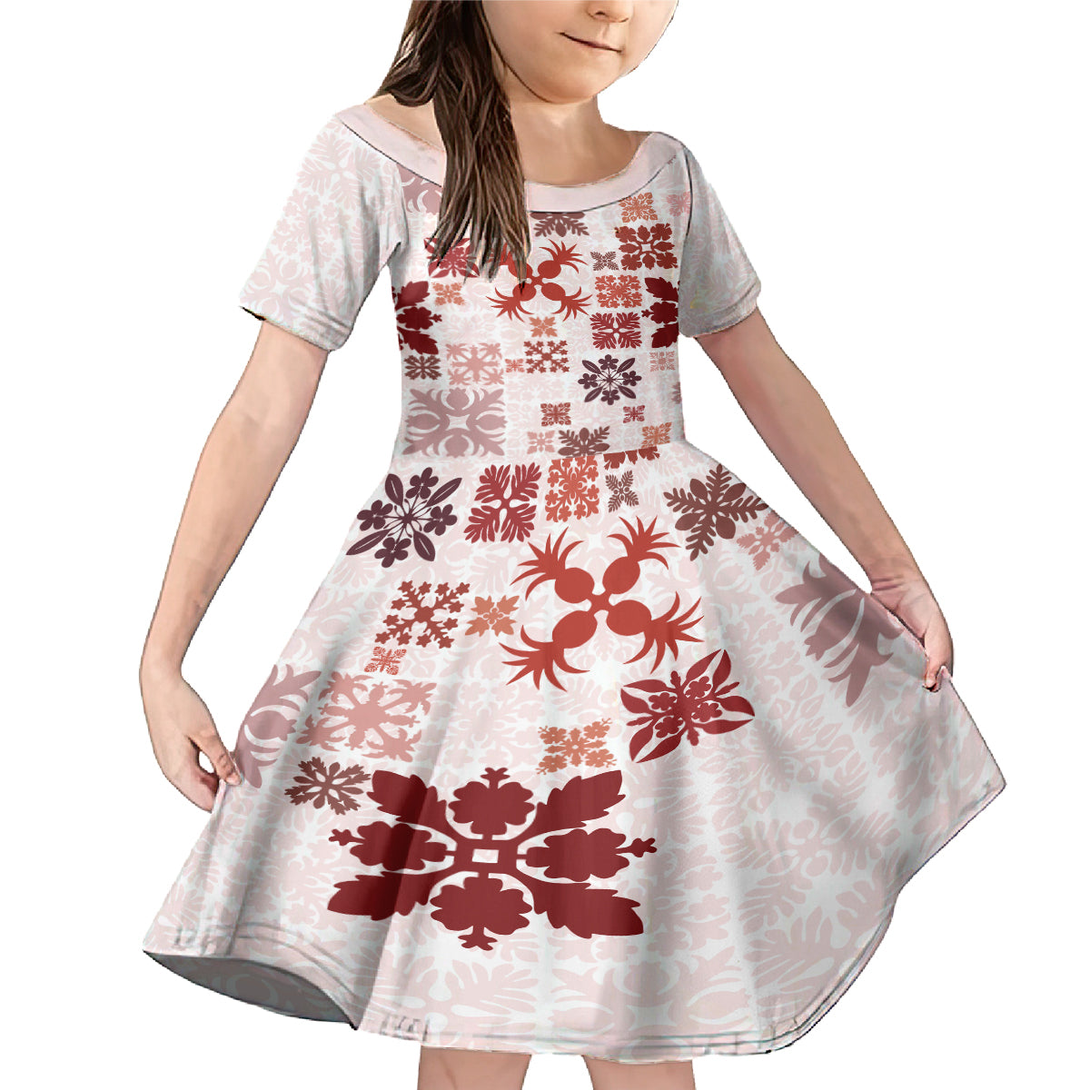 Vintage Hawaii Family Matching Mermaid Dress and Hawaiian Shirt Hawaiian Quilt Kapa Mismatch Red LT7 - Wonder Print Shop