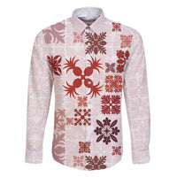 Vintage Hawaii Family Matching Off Shoulder Maxi Dress and Hawaiian Shirt Hawaiian Quilt Kapa Mismatch Red LT7 - Wonder Print Shop