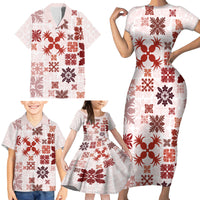 Vintage Hawaii Family Matching Short Sleeve Bodycon Dress and Hawaiian Shirt Hawaiian Quilt Kapa Mismatch Red - Wonder Print Shop