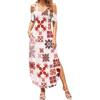 Vintage Hawaii Family Matching Summer Maxi Dress and Hawaiian Shirt Hawaiian Quilt Kapa Mismatch Red - Wonder Print Shop