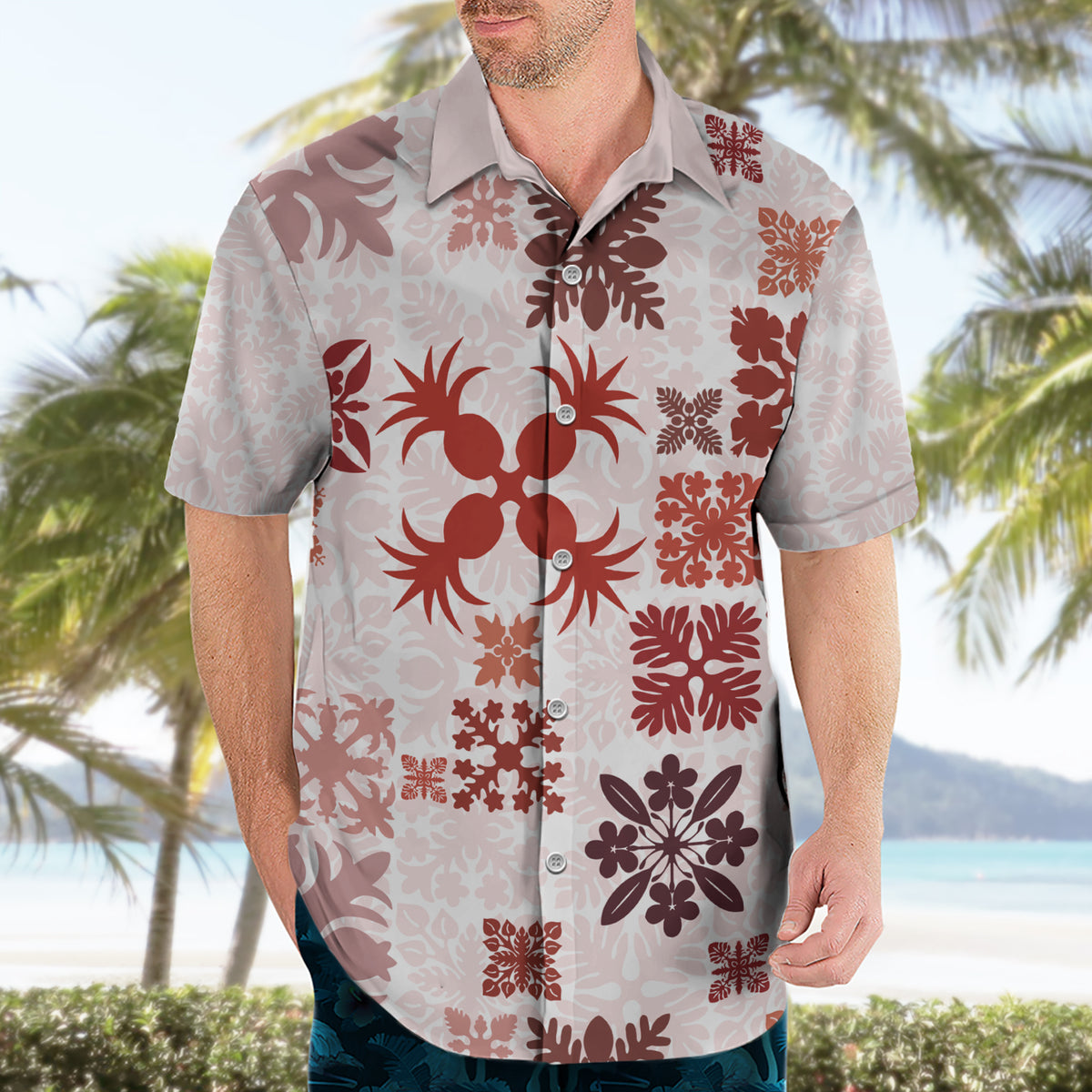 Vintage Hawaii Hawaiian Shirt Hawaiian Quilt Kapa Mismatch Red - Wonder Print Shop