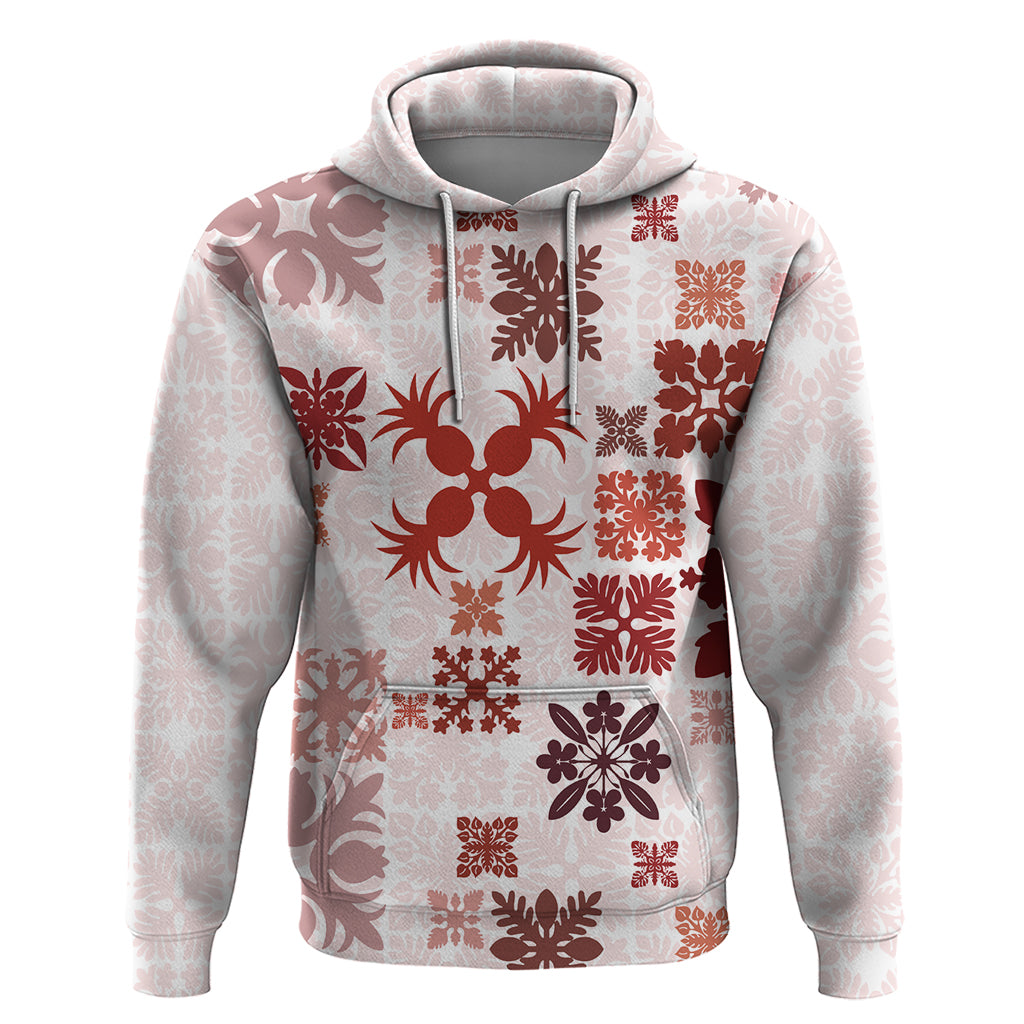 Vintage Hawaii Hoodie Hawaiian Quilt Kapa Mismatch Red - Wonder Print Shop