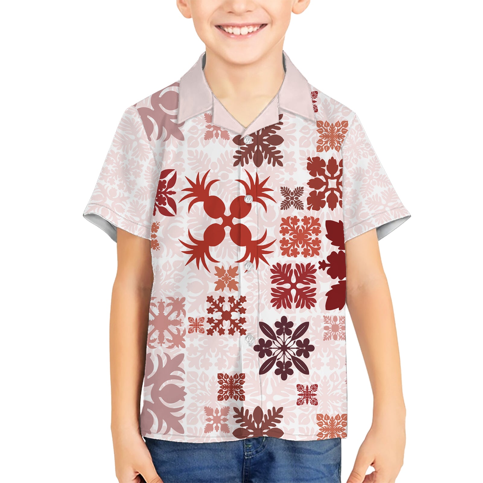 Vintage Hawaii Kid Hawaiian Shirt Hawaiian Quilt Kapa Mismatch Red - Wonder Print Shop