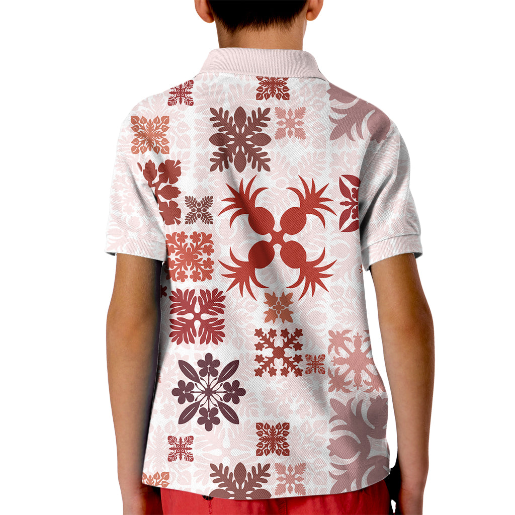 Vintage Hawaii Kid Polo Shirt Hawaiian Quilt Kapa Mismatch Red - Wonder Print Shop