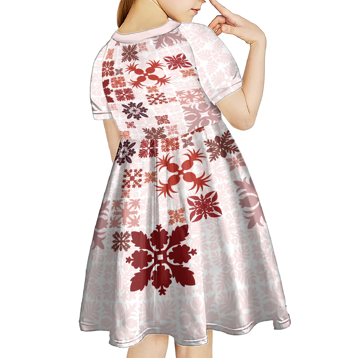 Vintage Hawaii Kid Short Sleeve Dress Hawaiian Quilt Kapa Mismatch Red - Wonder Print Shop