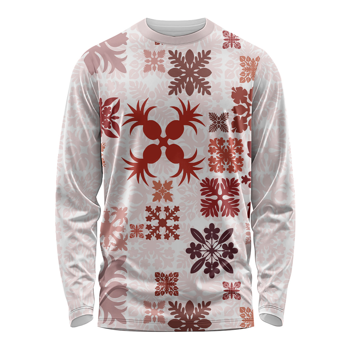 Vintage Hawaii Long Sleeve Shirt Hawaiian Quilt Kapa Mismatch Red - Wonder Print Shop