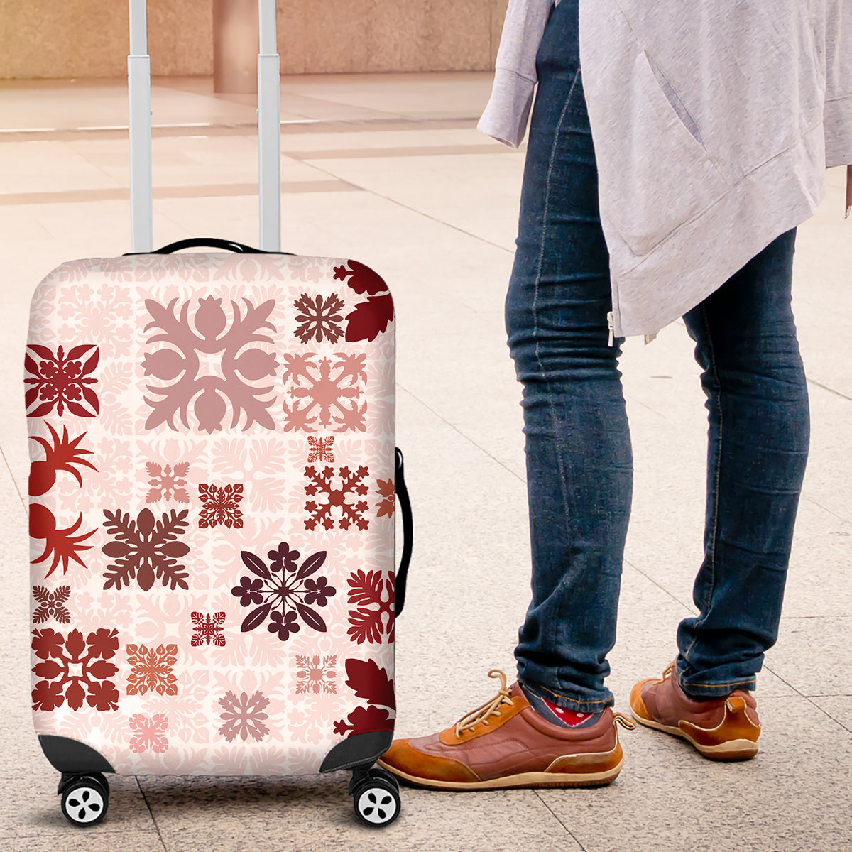 Vintage Hawaii Luggage Cover Hawaiian Quilt Kapa Mismatch Red - Wonder Print Shop