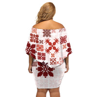 Vintage Hawaii Off Shoulder Short Dress Hawaiian Quilt Kapa Mismatch Red - Wonder Print Shop