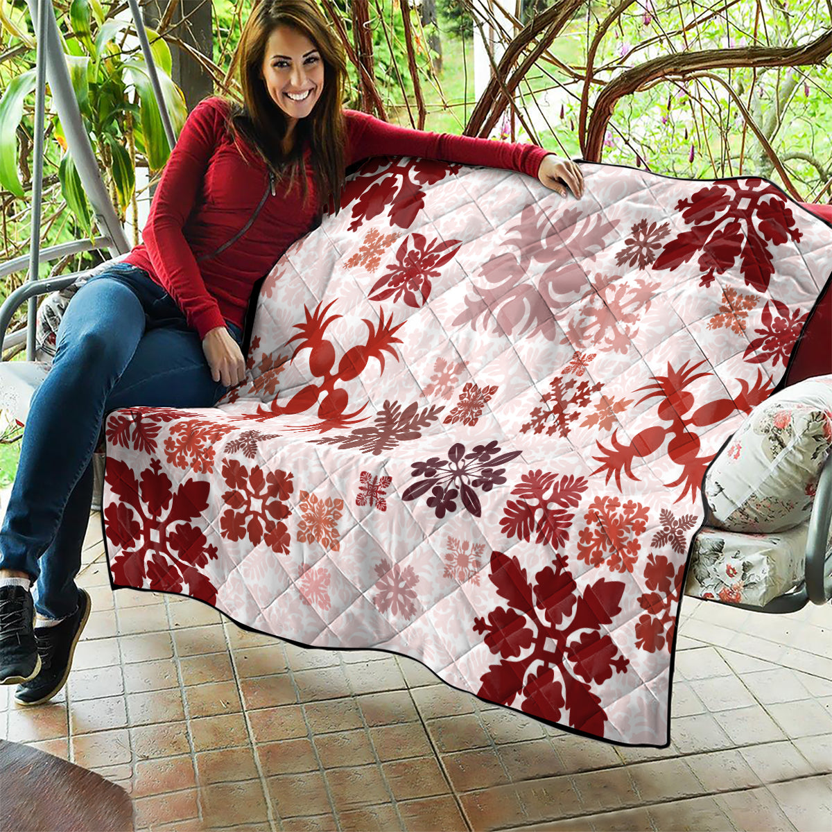 Vintage Hawaii Quilt Hawaiian Quilt Kapa Mismatch Red - Wonder Print Shop