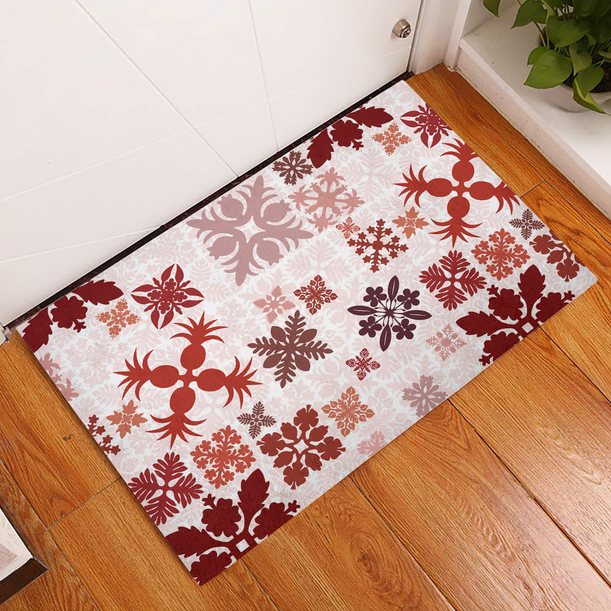 Vintage Hawaii Rubber Doormat Hawaiian Quilt Kapa Mismatch Red - Wonder Print Shop